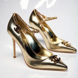 Chanel Gold Chain Metallic Pumps