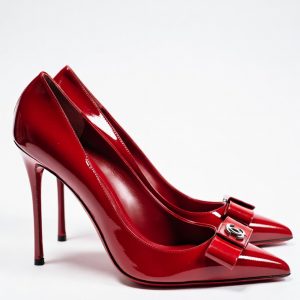 Chanel Red Patent Leather Bow Pumps