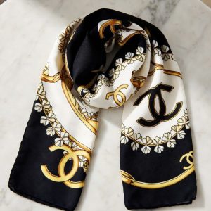 Chanel Square Silk Twill Scarf with Iconic Motifs